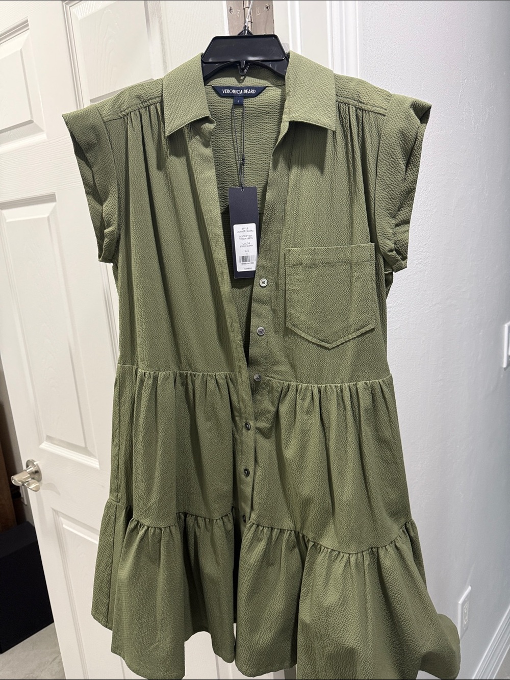 Veronica Beard Olive Tiered Button-Front Dress